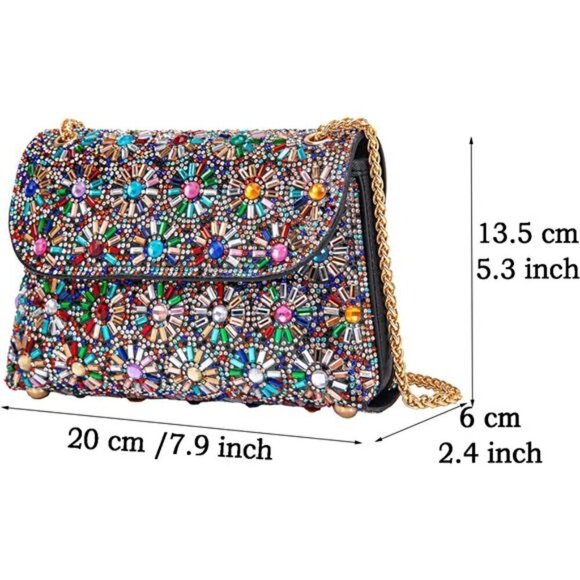 Crystals Rhinestone Evening Bag for Women Clutch Purse with Chain - Picture 6 of 8